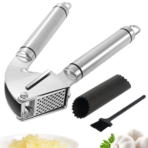 Durable Stainless Steel Garlic Press Crusher Squeezer Masher Home Kitchen Mincer Tool Silver