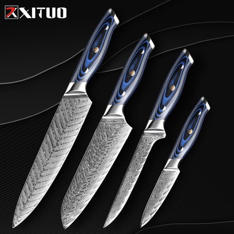 XITUO Damascus Chef Knife Professional Japan Sankotu Cleaver Boning Gyuto Kitchen Knife Cooking Tool Exquisite Plum Rivet Handle