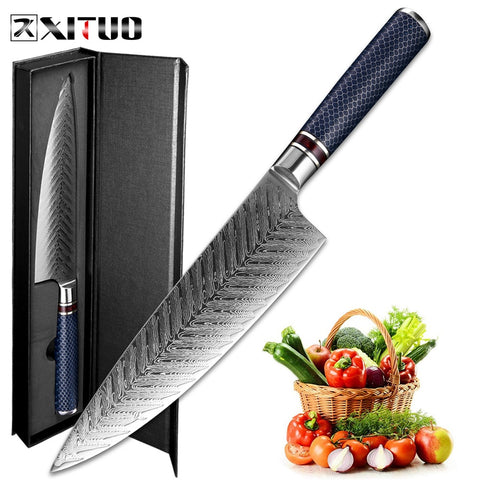 XITUO Chef Knife Damascus Steel 8-inch VG 10 Sharp Gyutou Utility Slicer Cleaver Knife Resin Honeycomb Handle Kitchen Knives