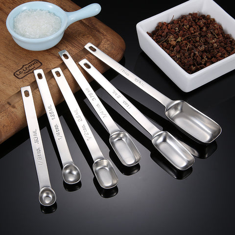 Stainless Steel Measuring Spoon 6-Piece Set Kitchen Seasoning With Scale Baking Measuring Spoon Set Square Head Cooking Spoon