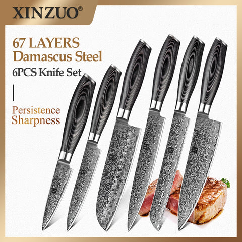 6PCS Kitchen Knife Set with Blade Cover Stainless Steel Sharp Chef Santoku  Knife