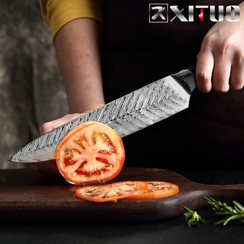 XITUO Damascus Chef Knife Professional Japan Sankotu Cleaver Boning Gyuto Kitchen Knife Cooking Tool Exquisite Plum Rivet Handle