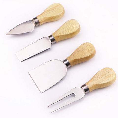 4Pcs Stainless Steel Cheese Knives Set With Bamboo Wooden Handle Kitchen Baking Tools Cheese Slicer Cutter Kit