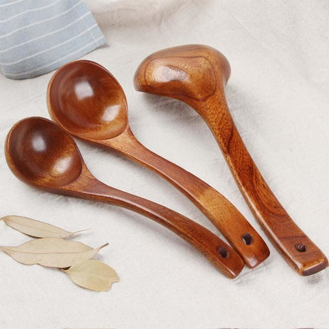 Long Handled Wooden Soup Spoons Bamboo  Wood  Kitchen Cooking Utensil Tools