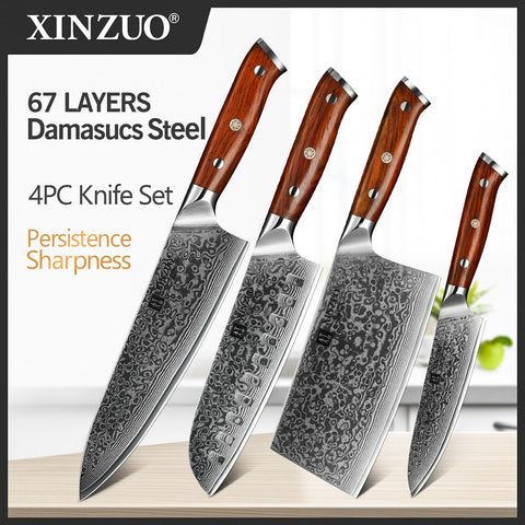 XITUO Chef knife 1-10Pcs Kitchen Knives Set Laser Damascus Pattern  Ultra-Sharp Santoku Knife Cleaver Slicing Utility Fruit Knife