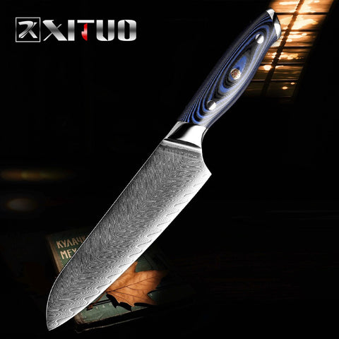 XITUO Damascus Chef Knife Professional Japan Sankotu Cleaver Boning Gyuto Kitchen Knife Cooking Tool Exquisite Plum Rivet Handle