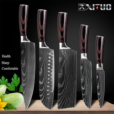 XITUO 8inch japanese kitchen knives Laser Damascus pattern chef knife Sharp Santoku Cleaver Slicing Utility Knives tool EDC
