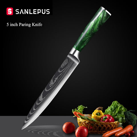 10 Pcs Chef Knife Set Kitchen Knives Laser Damascus Pattern Sharp Japanese Santoku Knife Cleaver Slicing Knife