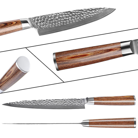 Gold Color Wooden Handle Hammer Pattern Damascus Kitchen Knife Kitchen Knife Set Bread Knife Fruit Knife Household Chef Knife
