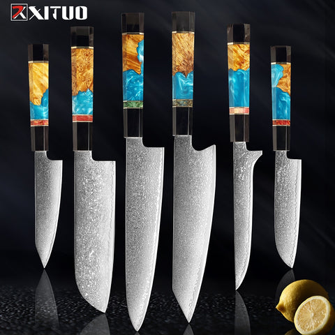 Damascus Chef Knife 4 Pc Set Sharp Edges Kitchen Knives With High