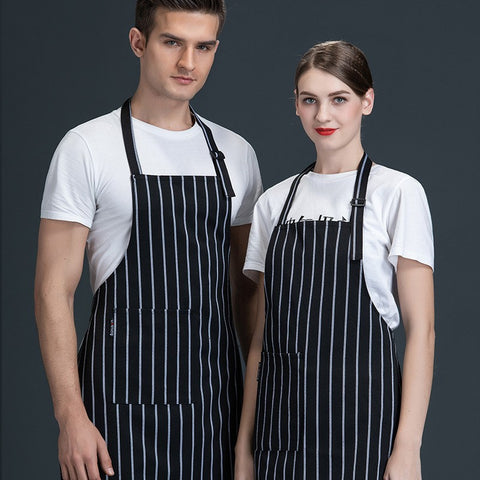 Summer Chef Overalls Men's Fattening Overalls Catering Manicure Apron Black And White Strips