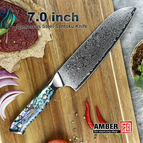 Awabi Damascus Chef Knife Set  Abalone Damascus VG-10 Steel Knives