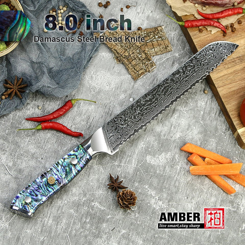 Professional Damascus VG 10 Steel Core 67 layers stainless steel Abalone handle kitchen knives set