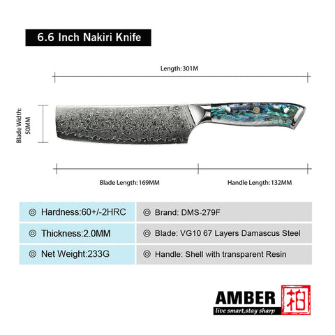 Professional Damascus VG 10 Steel Core 67 layers stainless steel Abalone handle kitchen knives set